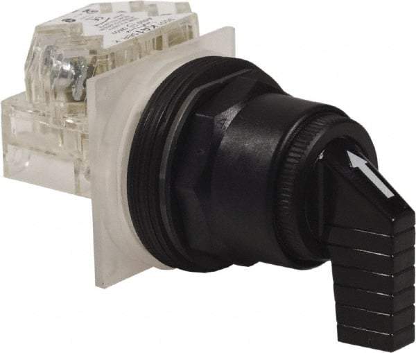 Schneider Electric - 1.18 Inch Mount Hole, 3 Position, Knob and Pushbutton Operated, Selector Switch - Black, Momentary (MO), Anticorrosive, Weatherproof, Dust and Oil Resistant - Americas Industrial Supply