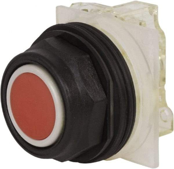 Schneider Electric - 30mm Mount Hole, Flush, Pushbutton Switch with Contact Block - Octagon, Red Pushbutton, Momentary (MO) - Americas Industrial Supply