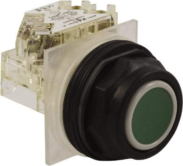 Schneider Electric - 30mm Mount Hole, Flush, Pushbutton Switch with Contact Block - Octagon, Green Pushbutton, Momentary (MO) - Americas Industrial Supply