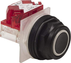 Schneider Electric - 30mm Mount Hole, Extended Straight, Pushbutton Switch with Contact Block - Black Pushbutton, Momentary (MO) - Americas Industrial Supply