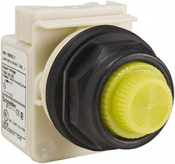 Schneider Electric - 120 V Yellow Lens LED Indicating Light - Round Lens, Screw Clamp Connector, Corrosion Resistant, Dust Resistant, Oil Resistant - Americas Industrial Supply