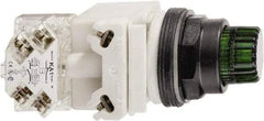 Schneider Electric - 30mm Mount Hole, Extended Straight, Pushbutton Switch with Contact Block - Green Pushbutton, Momentary (MO) - Americas Industrial Supply