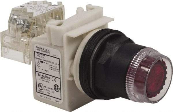 Schneider Electric - 30mm Mount Hole, Extended Straight, Pushbutton Switch with Contact Block - Red Pushbutton, Momentary (MO) - Americas Industrial Supply