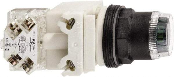 Schneider Electric - 30mm Mount Hole, Extended Straight, Pushbutton Switch with Contact Block - Green Pushbutton, Momentary (MO) - Americas Industrial Supply