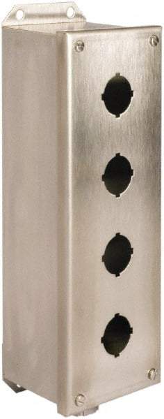 Schneider Electric - 4 Hole, 30mm Hole Diameter, Stainless Steel Pushbutton Switch Enclosure - 1, 3, 4, 12, 4X NEMA Rated - Americas Industrial Supply