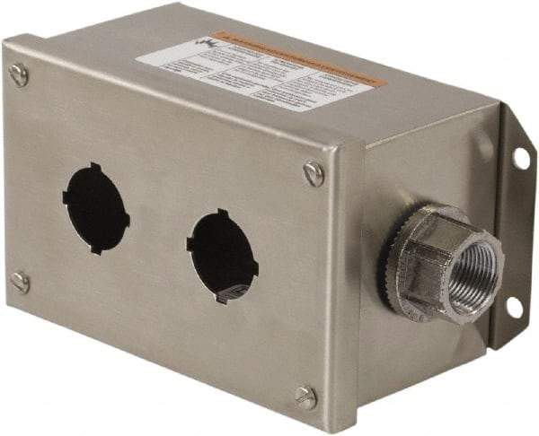 Schneider Electric - 2 Hole, 30mm Hole Diameter, Stainless Steel Pushbutton Switch Enclosure - 1, 3, 4, 12, 4X NEMA Rated - Americas Industrial Supply