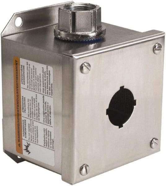 Schneider Electric - 1 Hole, 30mm Hole Diameter, Stainless Steel Pushbutton Switch Enclosure - 1, 3, 4, 12, 4X NEMA Rated - Americas Industrial Supply