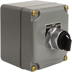 Schneider Electric - 1 Operator, Projecting Pushbutton Control Station - Auto, Hand, Off (Legend), Maintained Switch, NO Contact, NEMA 13, 3, 4 - Americas Industrial Supply