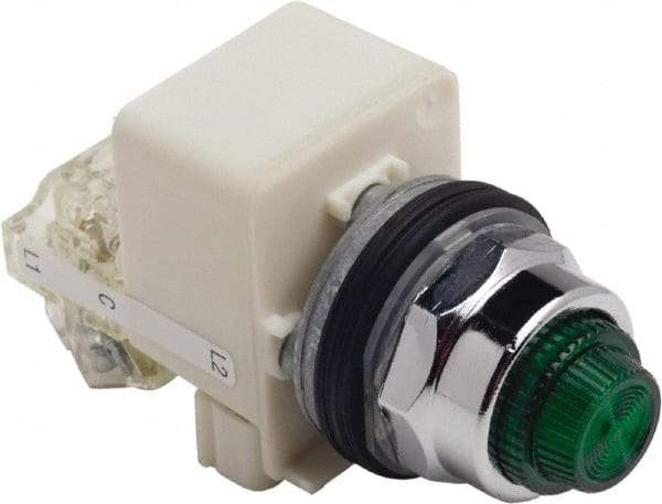 Schneider Electric - 120 V Green Lens LED Press-to-Test Indicating Light - Octagonal Lens, Screw Clamp Connector - Americas Industrial Supply