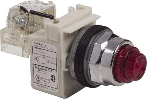 Schneider Electric - 120 VAC Red Lens LED Pilot Light - Round Lens, Screw Clamp Connector - Americas Industrial Supply