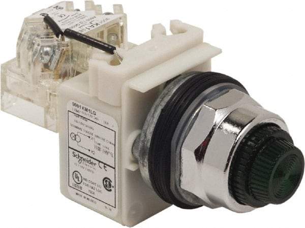 Schneider Electric - 120 VAC Green Lens LED Pilot Light - Round Lens, Screw Clamp Connector - Americas Industrial Supply