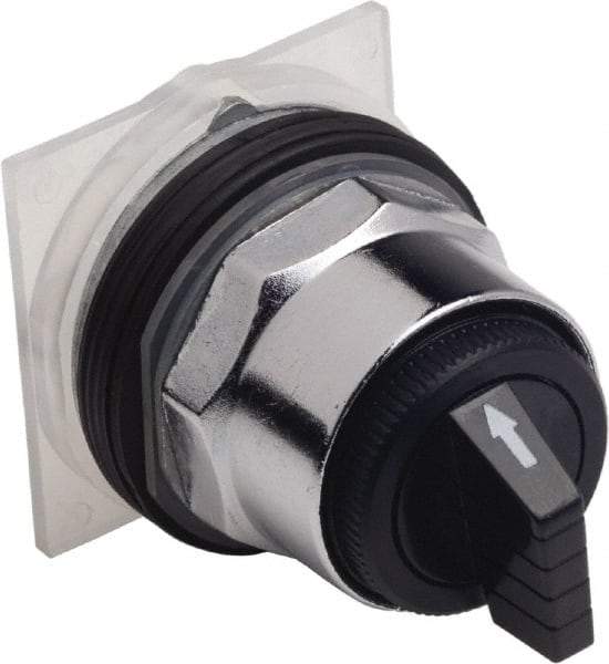 Schneider Electric - 30mm Mount Hole, 3 Position, Knob and Pushbutton Operated, Selector Switch Only - Black, Momentary (MO), without Contact Blocks, Weatherproof and Dust and Oil Resistant - Americas Industrial Supply