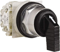 Schneider Electric - 30mm Mount Hole, 3 Position, Knob and Pushbutton Operated, Selector Switch - Black, Momentary (MO), NO/NC, Weatherproof and Dust and Oil Resistant - Americas Industrial Supply