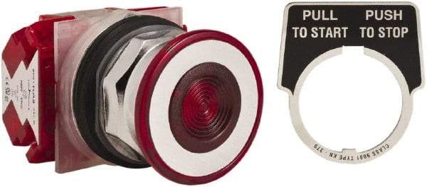 Schneider Electric - 30mm Mount Hole, Extended Straight, Pushbutton Switch with Contact Block - Red Pushbutton, Maintained (MA) - Americas Industrial Supply