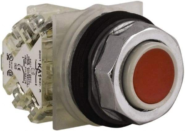 Schneider Electric - 30mm Mount Hole, Extended Straight, Pushbutton Switch with Contact Block - Red Pushbutton, Momentary (MO) - Americas Industrial Supply