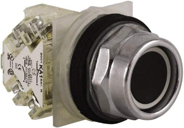 Schneider Electric - 30mm Mount Hole, Extended Straight, Pushbutton Switch with Contact Block - Black Pushbutton, Momentary (MO) - Americas Industrial Supply