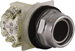 Schneider Electric - 30mm Mount Hole, Extended Straight, Pushbutton Switch with Contact Block - Black Pushbutton, Momentary (MO) - Americas Industrial Supply