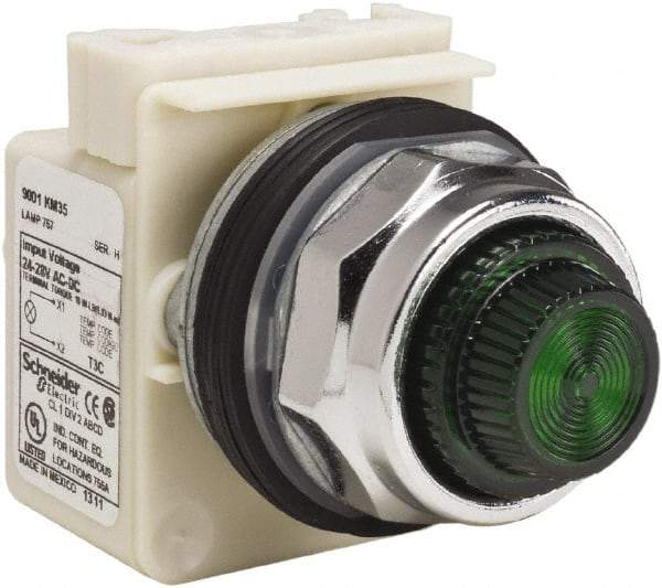 Schneider Electric - 28 V Green Lens Indicating Light - Screw Clamp Connector - Americas Industrial Supply