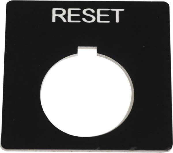 Schneider Electric - Square, Plastic Legend Plate - Reset - Black Background, White Letters, 1.2 Inch Hole Diameter, 2-1/4 Inch Square - Americas Industrial Supply