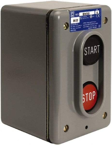 Schneider Electric - 2 Operator, Projecting Pushbutton Control Station - Start, Stop (Legend), Maintained Switch, 2NO Contact, NEMA 4 - Americas Industrial Supply