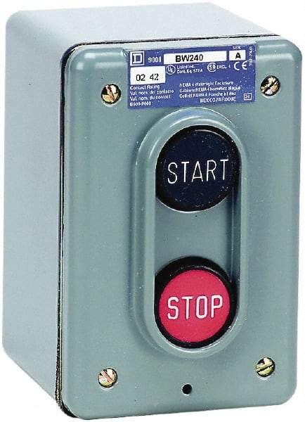 Schneider Electric - 2 Operator, Projecting Pushbutton Control Station - Start, Stop (Legend), Momentary Switch, NO/NC Contact, NEMA 4 - Americas Industrial Supply