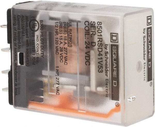 Square D - Electromechanical Plug-in General Purpose Relay - 12 Amp at 240 VAC, SPDT, 24 VDC - Americas Industrial Supply