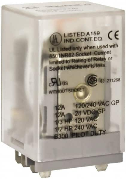 Square D - 1/2 hp at 240 Volt & 1/3 hp at 120 Volt, Electromechanical Spade General Purpose Relay - 10 Amp at 240 VAC, DPDT, 48 VDC - Americas Industrial Supply