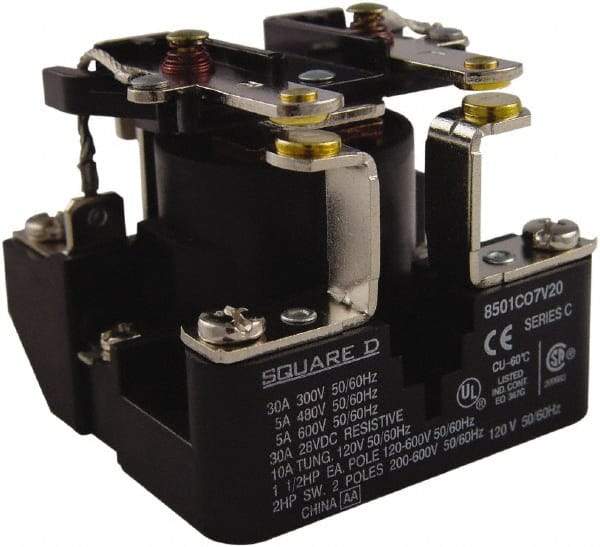 Square D - 1-1/2 hp, 10 VA Power Rating, Electromechanical Screw Clamp General Purpose Relay - 40 at 277 VAC & 5 at 600 V, DPST, 208 VAC at 60 Hz, 63.6mm Wide x 49.6mm High x 63.2mm Deep - Americas Industrial Supply