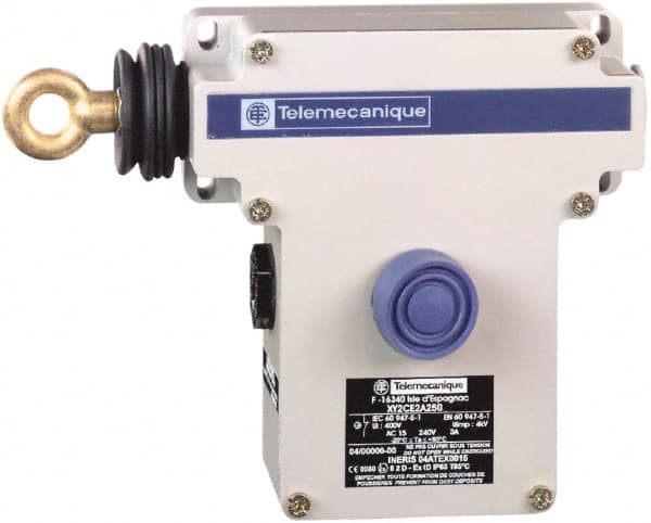 Telemecanique Sensors - 10 Amp, 2NC Configuration, Left Hand Operation, Rope Operated Limit Switch - Pushbutton Reset, Rope Pull, No Pilot Light, 300 VAC - Americas Industrial Supply