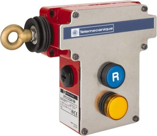 Telemecanique Sensors - 10 Amp, 2NO/2NC Configuration, Left Hand Operation, Rope Operated Limit Switch - Pushbutton Reset, Cable Pull, Pilot Light Indicator, 300 VAC - Americas Industrial Supply