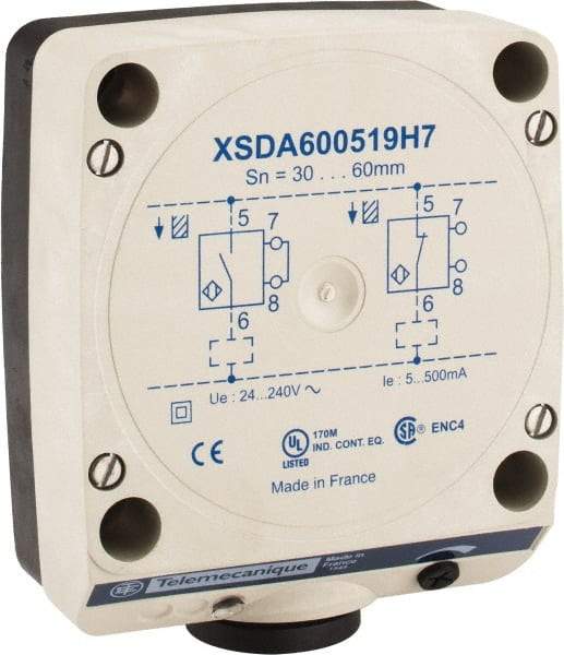 Telemecanique Sensors - NPN, PNP, NO/NC, 60mm Detection, Rectangular, Inductive Proximity Sensor - 2 Wires, IP67, 24 to 240 VAC, 80mm Wide - Americas Industrial Supply