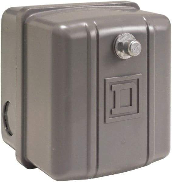 Square D - 1 NEMA Rated, DPST, 140 to 175 psi, Electromechanical, Snap Action Pressure and Level Switch - Adjustable Pressure, 460/575 VAC, 3/8 Inch Connector, Screw Terminal, For Use with Air Compressors, Power Circuits, Water Pumps - Americas Industrial Supply