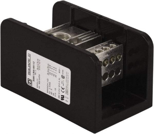 Square D - 1 Pole, 310 (Aluminium), 380 (Copper) Amp, Phenolic Power Distribution Block - 600 VAC, 1 Primary Connection - Americas Industrial Supply