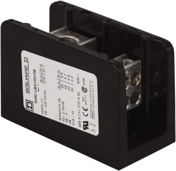 Square D - 1 Pole, 380 (Copper) Amp, Phenolic Power Distribution Block - 600 VAC, 1 Primary Connection - Americas Industrial Supply