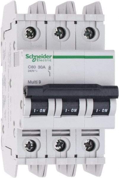 Schneider Electric - 30 Amp, 125 VDC, 240 VAC, 60 VDC, 3 Pole, DIN Rail Mount, Fixed Mount Miniature Circuit Breaker - Thermal Magnetic Trip, Multiple Breaking Capacity Ratings, 73mm Deep x 107mm High x 54mm Wide - Americas Industrial Supply