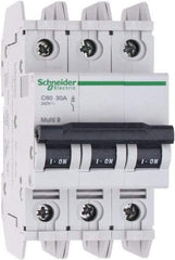 Schneider Electric - 30 Amp, 125 VDC, 240 VAC, 60 VDC, 3 Pole, DIN Rail Mount, Fixed Mount Miniature Circuit Breaker - Thermal Magnetic Trip, Multiple Breaking Capacity Ratings, 73mm Deep x 107mm High x 54mm Wide - Americas Industrial Supply