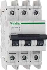 Schneider Electric - 10 Amp, 125 VDC, 240 VAC, 60 VDC, 3 Pole, DIN Rail Mount, Fixed Mount Miniature Circuit Breaker - Thermal Magnetic Trip, Multiple Breaking Capacity Ratings, 73mm Deep x 107mm High x 54mm Wide - Americas Industrial Supply