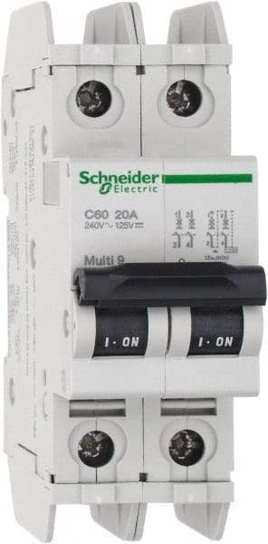 Schneider Electric - 20 Amp, 125 VDC, 240 VAC, 60 VDC, 1 Pole, DIN Rail Mount, Fixed Mount Miniature Circuit Breaker - Thermal Magnetic Trip, Multiple Breaking Capacity Ratings, 73mm Deep x 107mm High x 36mm Wide - Americas Industrial Supply