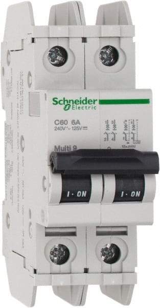 Schneider Electric - 6 Amp, 125 VDC, 240 VAC, 60 VDC, 1 Pole, DIN Rail Mount, Fixed Mount Miniature Circuit Breaker - Thermal Magnetic Trip, Multiple Breaking Capacity Ratings, 73mm Deep x 107mm High x 36mm Wide - Americas Industrial Supply