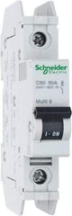Schneider Electric - 30 Amp, 125 VDC, 240 VAC, 60 VDC, 1 Pole, DIN Rail Mount, Fixed Mount Miniature Circuit Breaker - Thermal Magnetic Trip, Multiple Breaking Capacity Ratings, 73mm Deep x 81mm High x 18mm Wide - Americas Industrial Supply