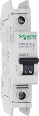 Schneider Electric - 0.50 Amp, 125 VDC, 240 VAC, 60 VDC, 1 Pole, DIN Rail Mount, Fixed Mount Miniature Circuit Breaker - Thermal Magnetic Trip, Multiple Breaking Capacity Ratings, 73mm Deep x 107mm High x 18mm Wide - Americas Industrial Supply