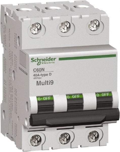 Schneider Electric - 25 Amp, 3 Pole, DIN Rail Mount Standard Circuit Breaker - Multiple Breaking Capacity Ratings, 14-4 (Copper) AWG, 3 Inch Deep x 3.19 Inch High x 2.13 Inch Wide - Americas Industrial Supply