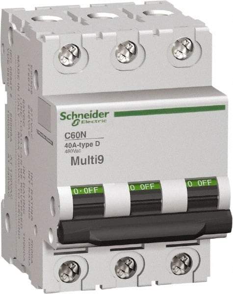 Schneider Electric - 1 Amp, 3 Pole, DIN Rail Mount Standard Circuit Breaker - Multiple Breaking Capacity Ratings, 14-4 (Copper) AWG, 3 Inch Deep x 3.19 Inch High x 2.13 Inch Wide - Americas Industrial Supply