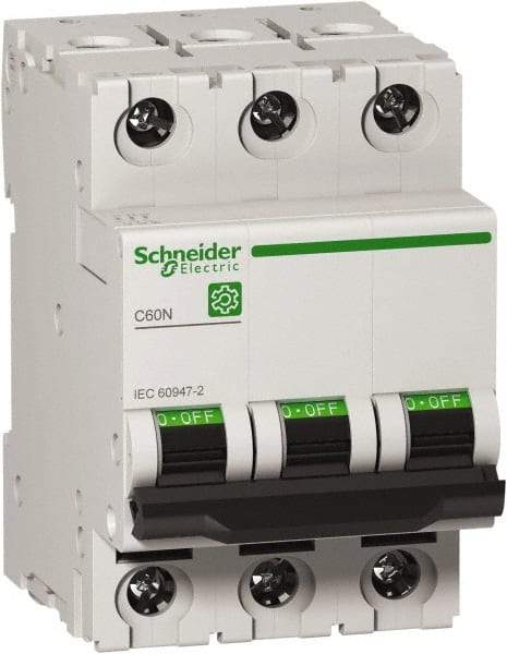 Schneider Electric - 20 Amp, 440 VAC, 3 Pole, DIN Rail Mounted Miniature Circuit Breaker - Magnetic Trip, Multiple Breaking Capacity Ratings, 18-4 AWG, 76mm Deep x 81mm High x 54mm Wide - Americas Industrial Supply