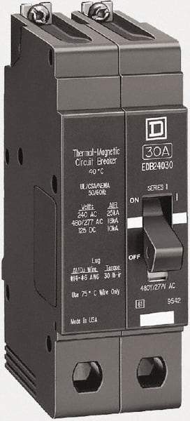 Square D - 40 Amp, 480Y/277 V, 2 Pole, Bolt On Miniature Circuit Breaker - 18 kA Breaking Capacity, 12, 14 AWG - Americas Industrial Supply