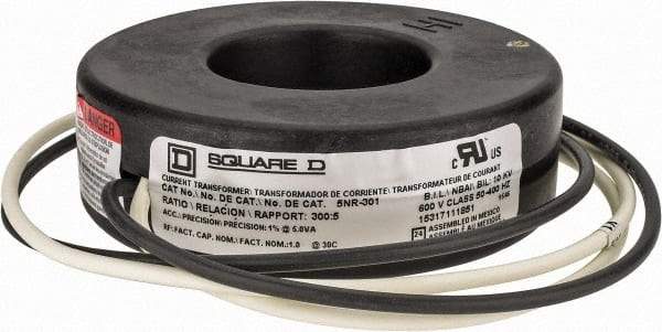 Square D - 300 Amp AC Input, 5 Amp AC Output, Panel Meter Current Transformer - Flying Lead Terminal, For Use with Ammeter, Solid State Transducer - Americas Industrial Supply