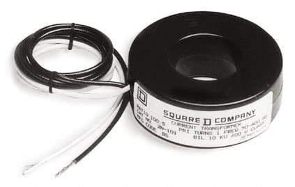 Square D - 50 Amp AC Input, 5 Amp AC Output, Panel Meter Current Transformer - Flying Lead Terminal, For Use with AC Ammeter - Americas Industrial Supply
