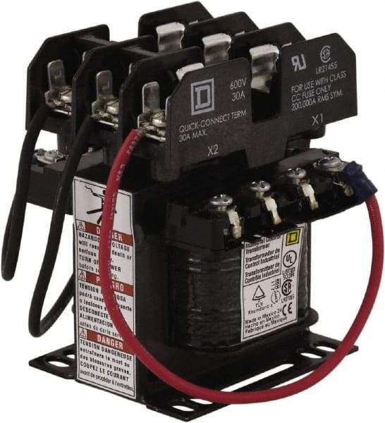 Square D - 50 VA, Top Mount Fuse Block Control Transformer - 50/60 Hz, 3.09 Inch Deep x 4 Inch High - Americas Industrial Supply