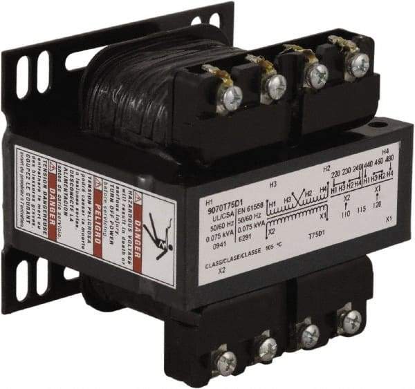 Square D - 75 VA, Top Mount Fuse Block Control Transformer - 50/60 Hz, 3.34 Inch Deep x 2.89 Inch High - Americas Industrial Supply