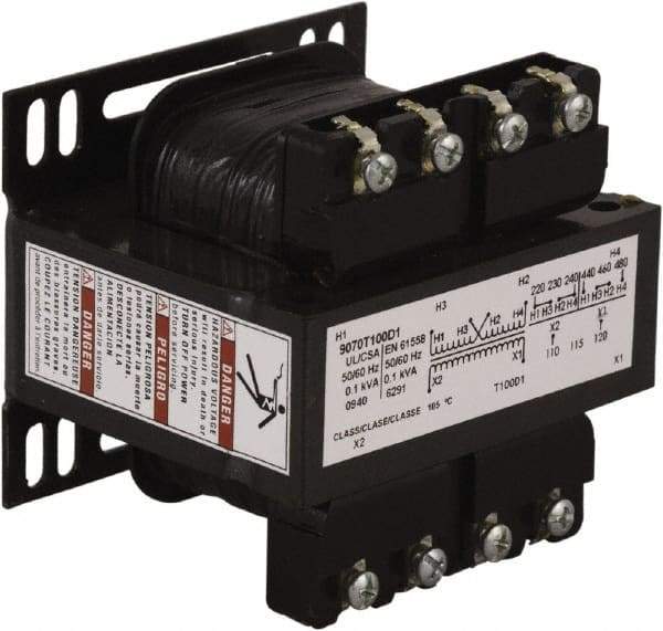 Square D - 100 VA, Top Mount Fuse Block Control Transformer - 50/60 Hz, 3.59 Inch Deep x 3.2 Inch High - Americas Industrial Supply